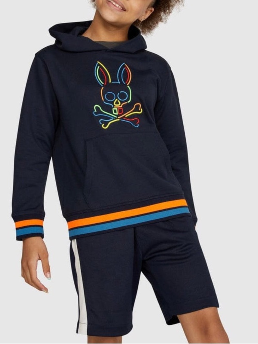 KIDS PSYCHO BUNNY BARBON NEON GLOW HOODIE (NAVY) - Medium